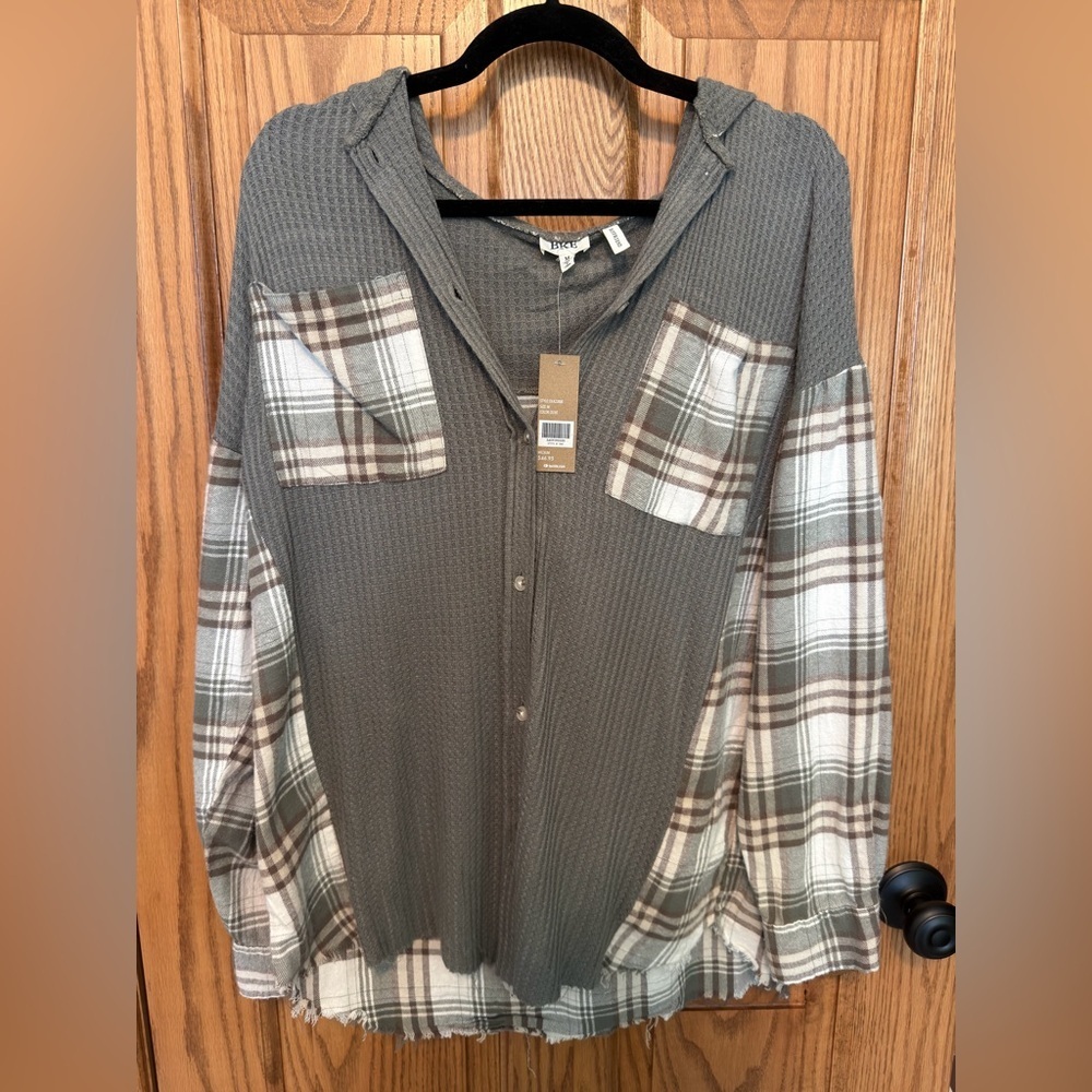 BKE “Boyfriend” Flannel Hooded NWT
